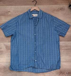 Mollusk California Men's Blue Striped Short Sleeve Button Up Shirt Size Large